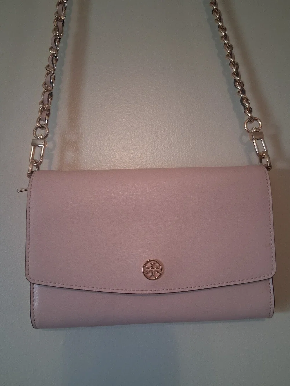 Tory Burch Blush Pink Leather Gold Chain Shoulder Wallet